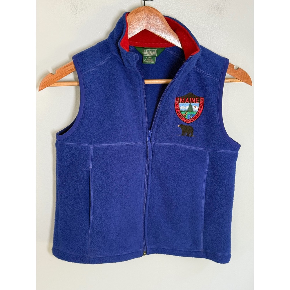 LL Bean Kids Blue Fleece Vest Maine Dept of Inland Fisheries Wildlife Bear S 8